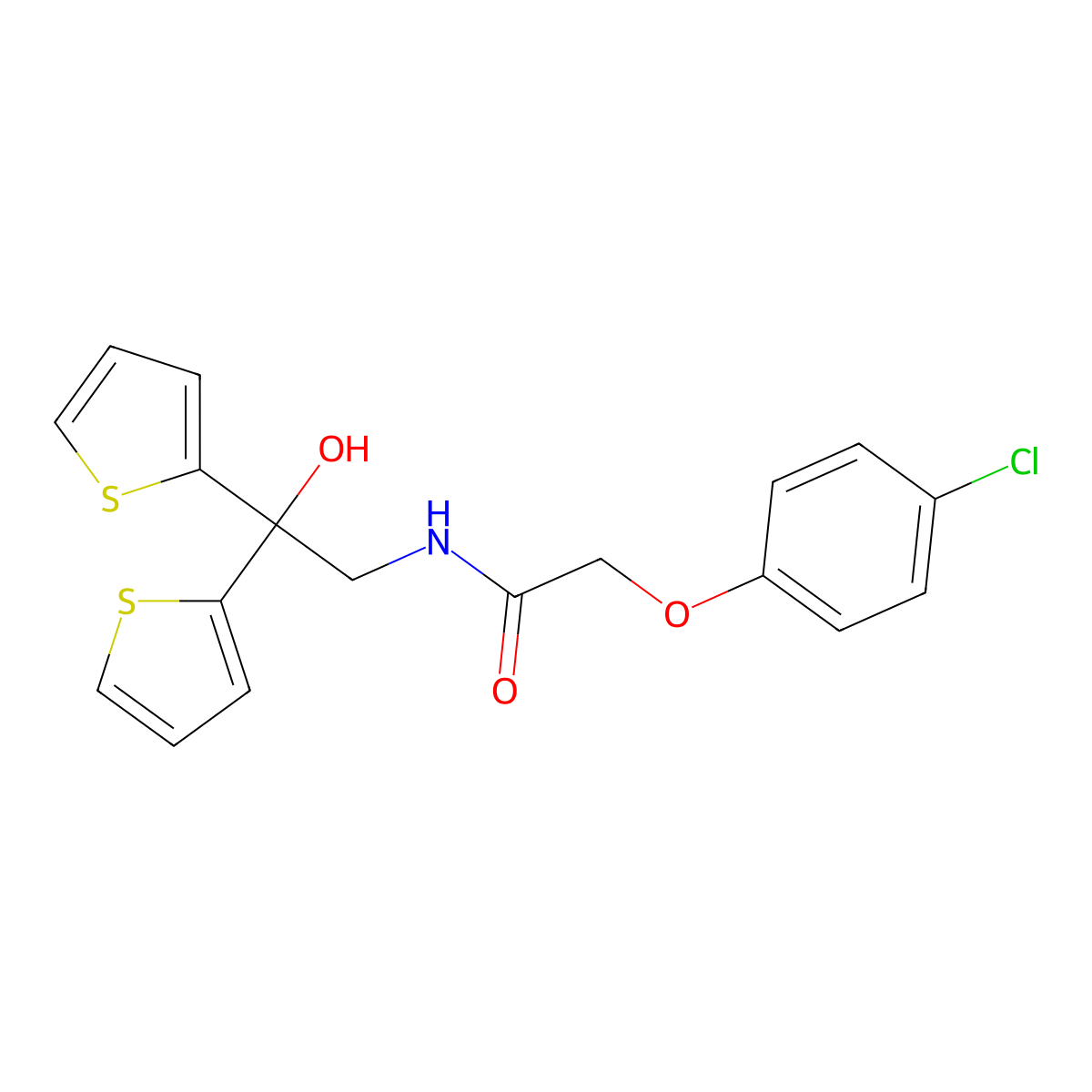 2-(4-chlorophenoxy)-N-(2-hydroxy-2,2-di(thiophen-2-yl)ethyl)acetamide molecular structure, CAS 2034584-77-3