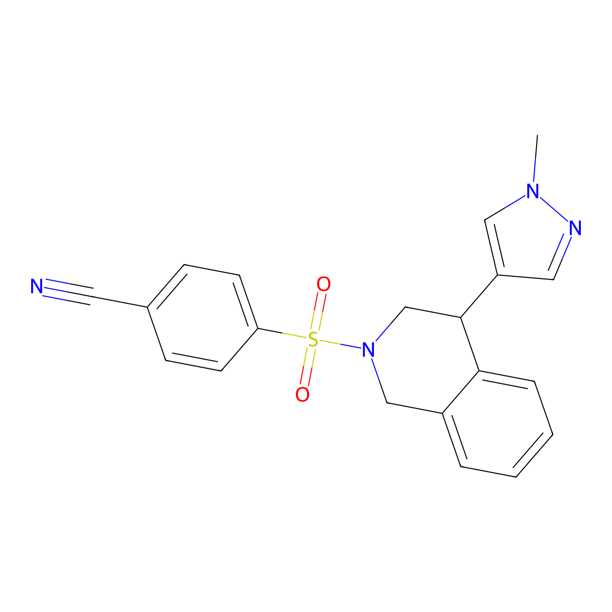 4-((4-(1-methyl-1H-pyrazol-4-yl)-3,4-dihydroisoquinolin-2(1H)-yl)sulfonyl)benzonitrile molecular structure, CAS 2034584-78-4