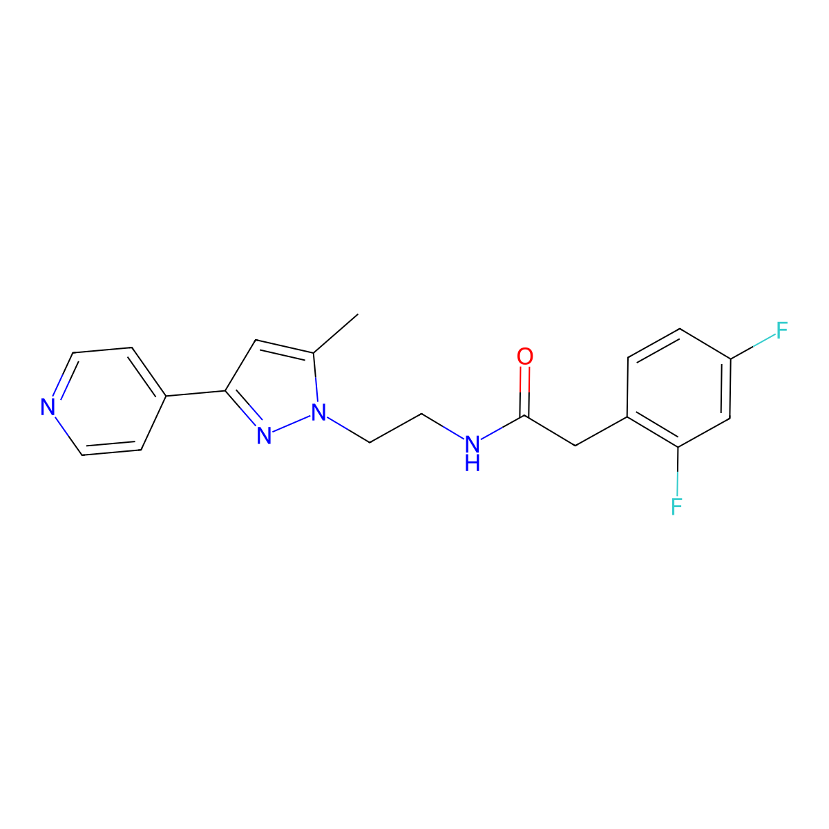 2-(2,4-difluorophenyl)-N-{2-[5-methyl-3-(pyridin-4-yl)-1H-pyrazol-1-yl]ethyl}acetamide molecular structure, CAS 2034584-79-5