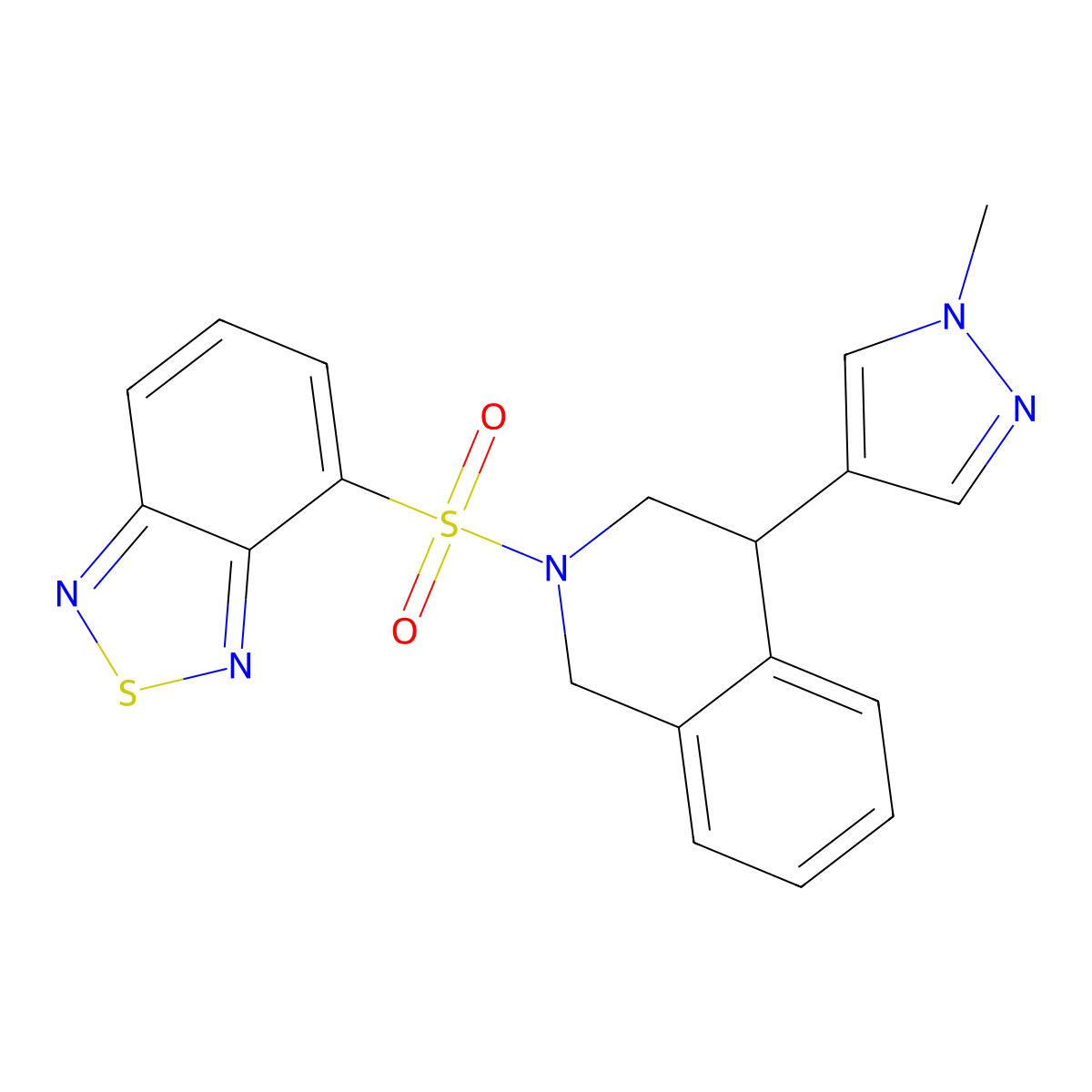 4-((4-(1-methyl-1H-pyrazol-4-yl)-3,4-dihydroisoquinolin-2(1H)-yl)sulfonyl)benzo[c][1,2,5]thiadiazole molecular structure, CAS 2034584-80-8
