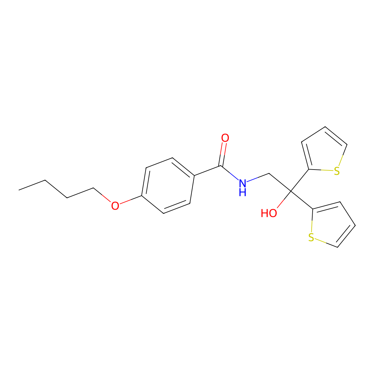 4-butoxy-N-(2-hydroxy-2,2-di(thiophen-2-yl)ethyl)benzamide molecular structure, CAS 2034584-83-1