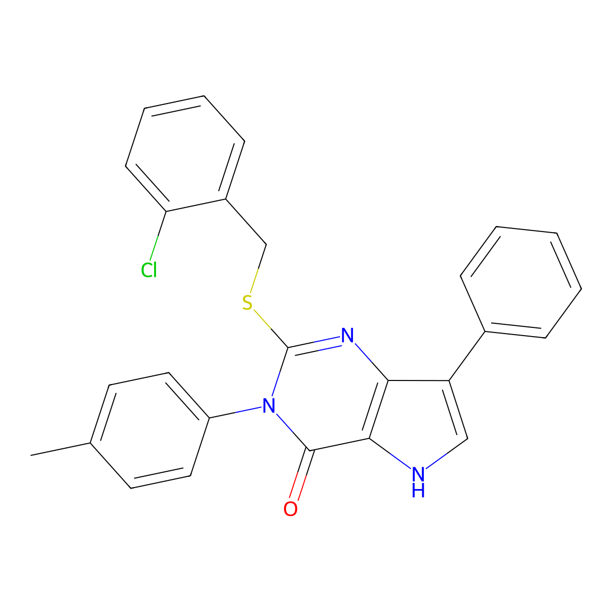 2-((2-chlorobenzyl)thio)-7-phenyl-3-(p-tolyl)-3H-pyrrolo[3,2-d]pyrimidin-4(5H)-one molecular structure, CAS 2034584-84-2