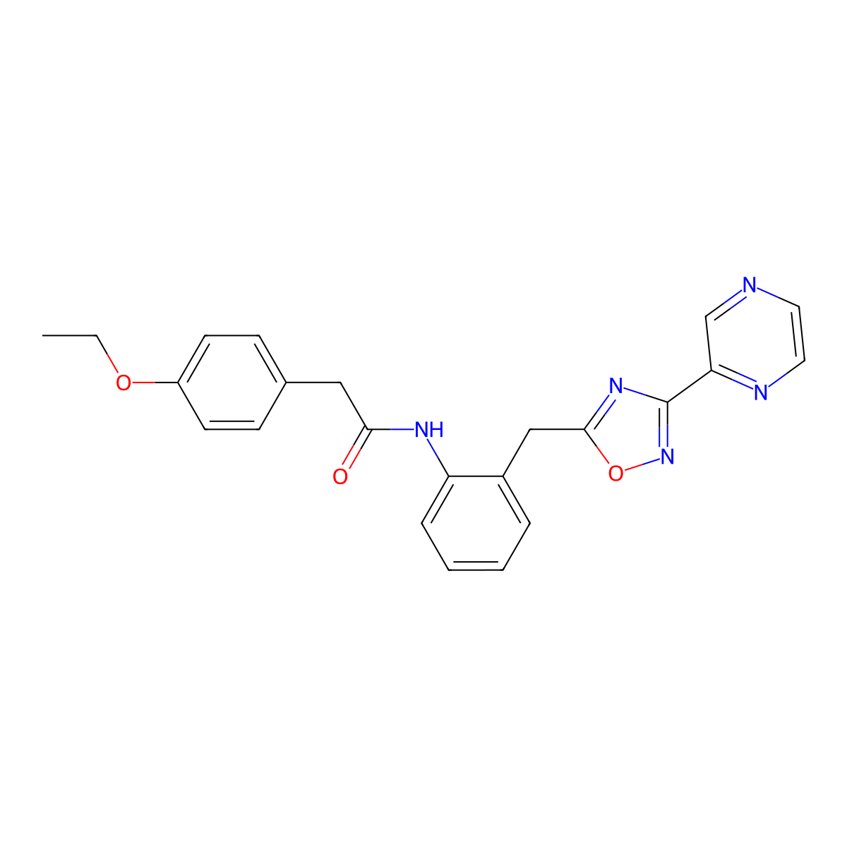 2-(4-ethoxyphenyl)-N-(2-((3-(pyrazin-2-yl)-1,2,4-oxadiazol-5-yl)methyl)phenyl)acetamide molecular structure, CAS 2034584-86-4