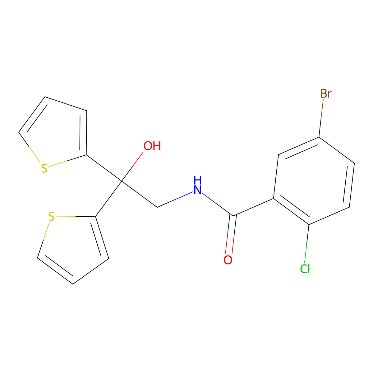 5-bromo-2-chloro-N-(2-hydroxy-2,2-di(thiophen-2-yl)ethyl)benzamide molecular structure, CAS 2034584-87-5