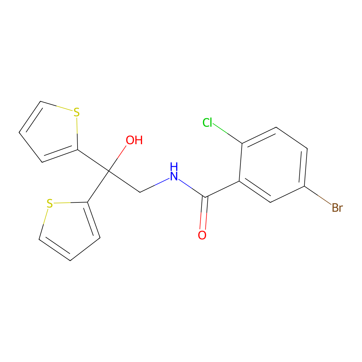 5-bromo-2-chloro-N-(2-hydroxy-2,2-di(thiophen-2-yl)ethyl)benzamide molecular structure, CAS 2034584-87-5