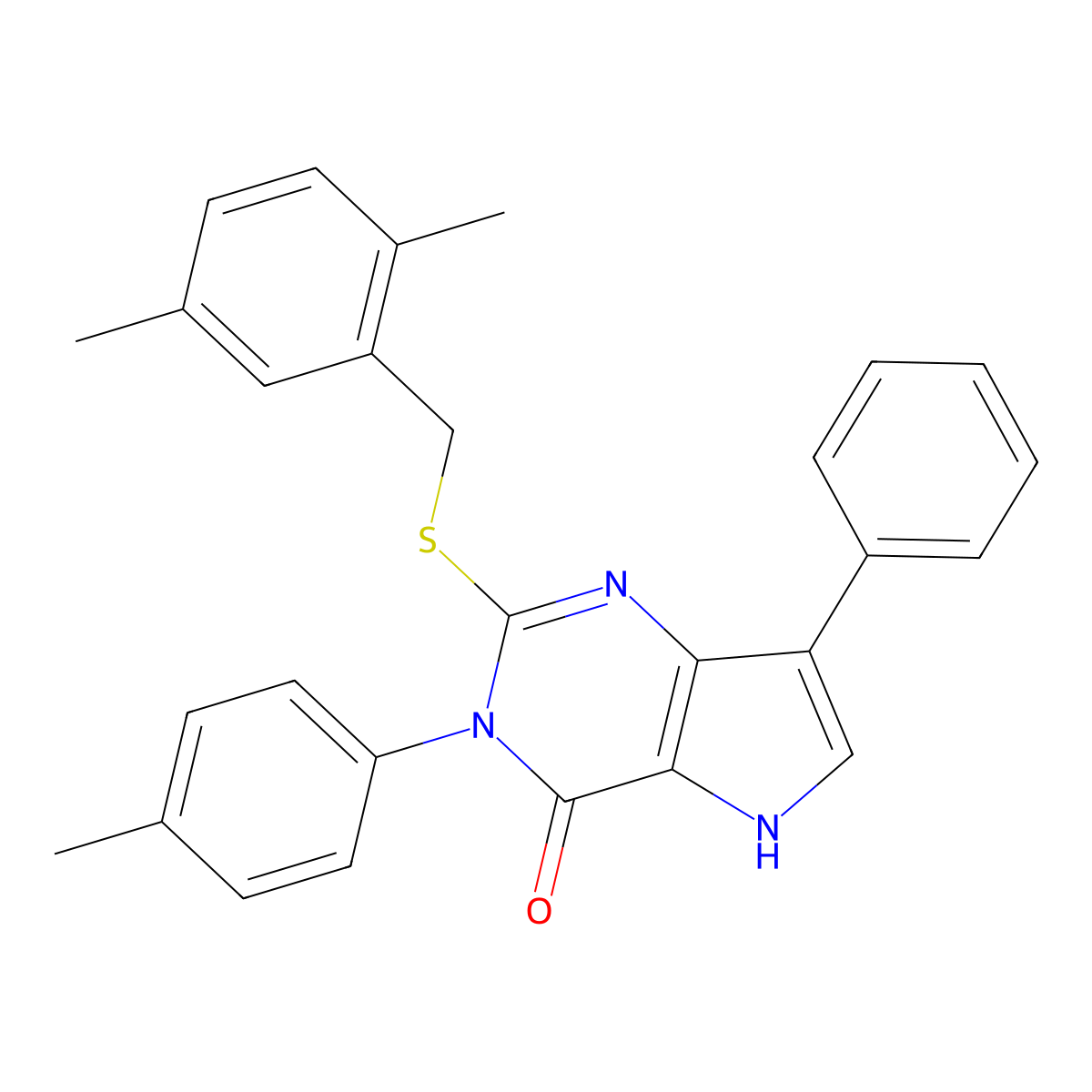 2-((2,5-dimethylbenzyl)thio)-7-phenyl-3-(p-tolyl)-3H-pyrrolo[3,2-d]pyrimidin-4(5H)-one molecular structure, CAS 2034584-88-6