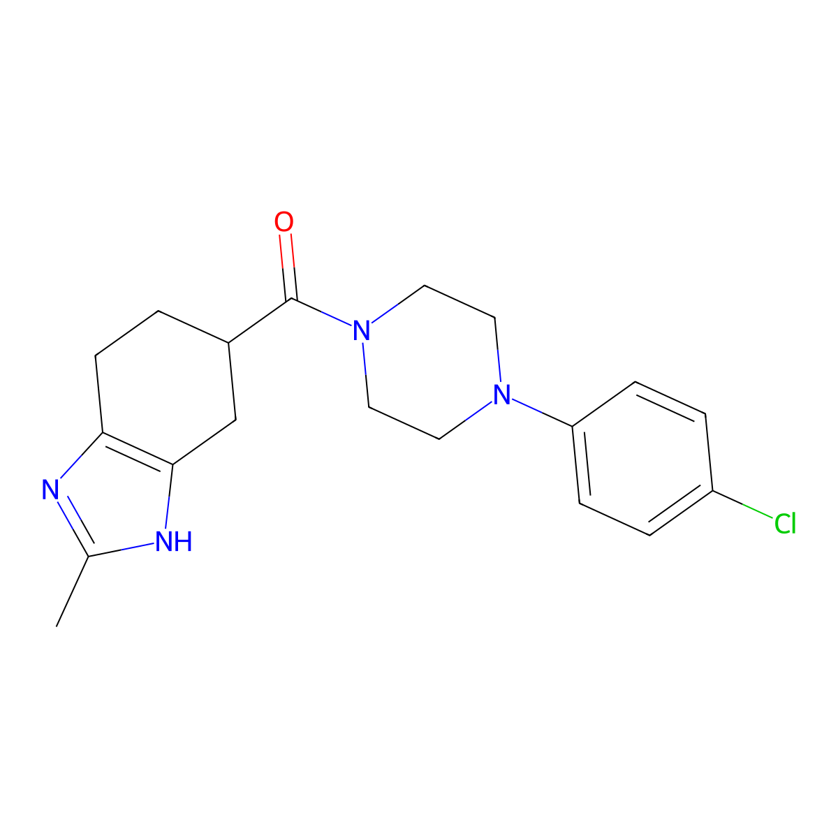 (4-(4-chlorophenyl)piperazin-1-yl)(2-methyl-4,5,6,7-tetrahydro-1H-benzo[d]imidazol-5-yl)methanone molecular structure, CAS 2034584-96-6
