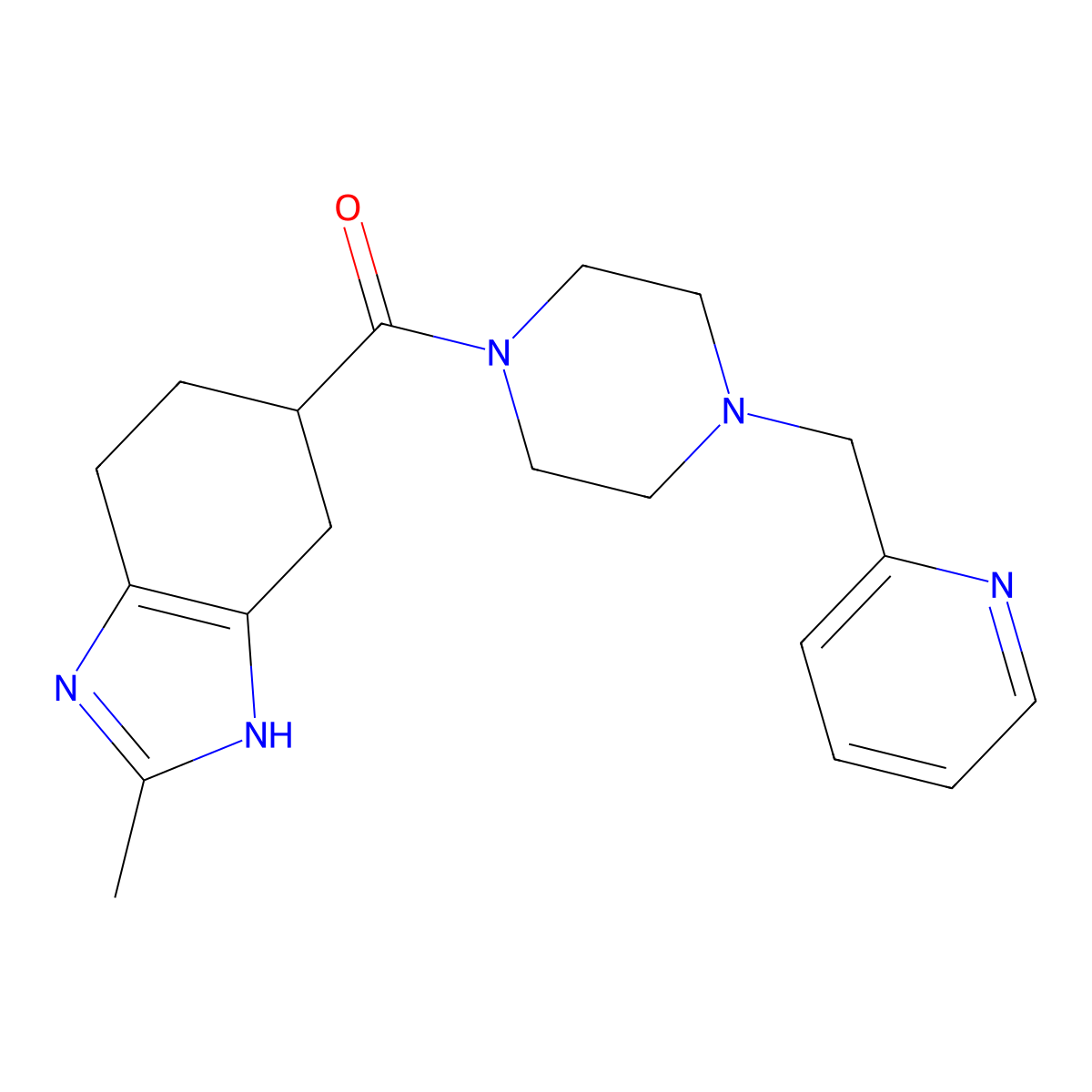 (2-methyl-4,5,6,7-tetrahydro-1H-benzo[d]imidazol-5-yl)(4-(pyridin-2-ylmethyl)piperazin-1-yl)methanone molecular structure, CAS 2034584-98-8