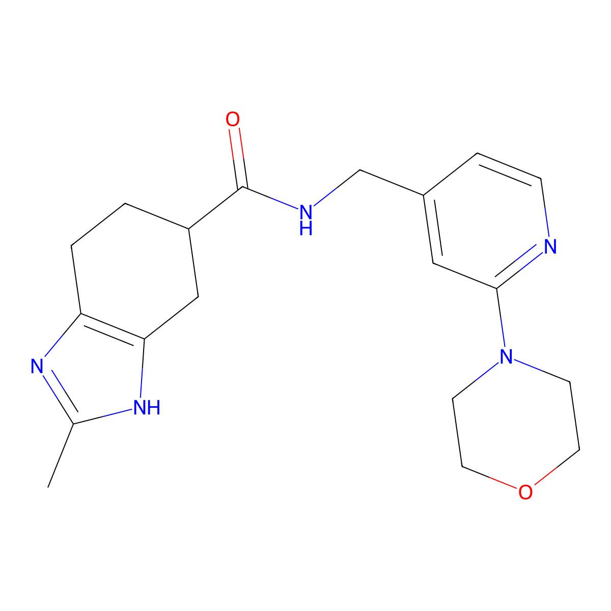 2-methyl-N-((2-morpholinopyridin-4-yl)methyl)-4,5,6,7-tetrahydro-1H-benzo[d]imidazole-5-carboxamide molecular structure, CAS 2034585-03-8