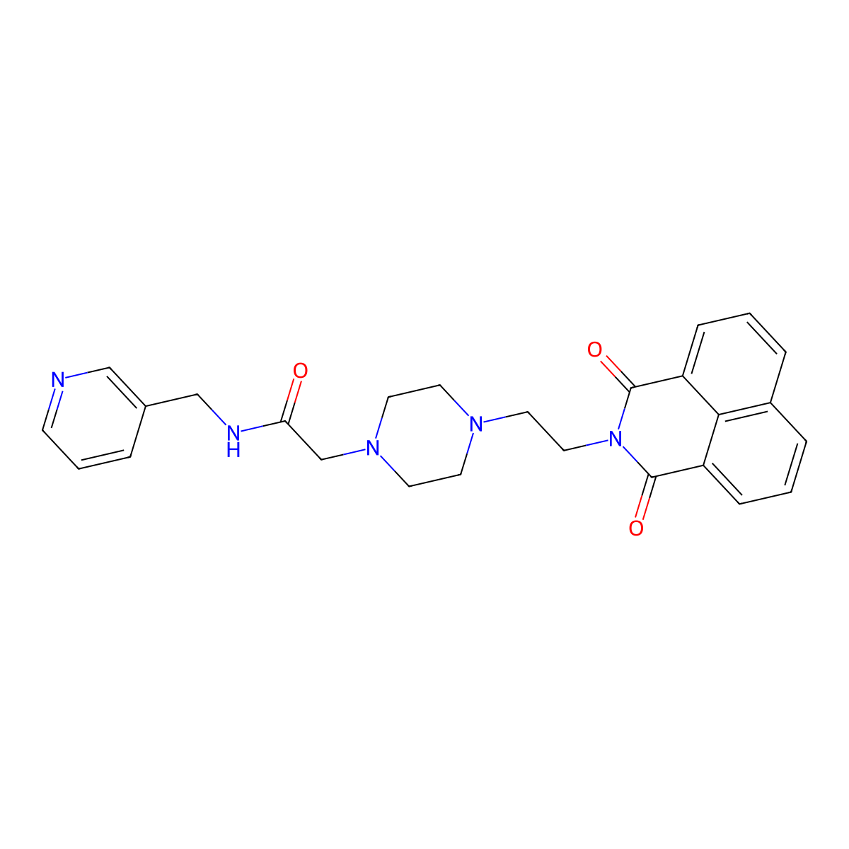 2-(4-(2-(1,3-dioxo-1H-benzo[de]isoquinolin-2(3H)-yl)ethyl)piperazin-1-yl)-N-(pyridin-3-ylmethyl)acetamide molecular structure, CAS 2034585-05-0