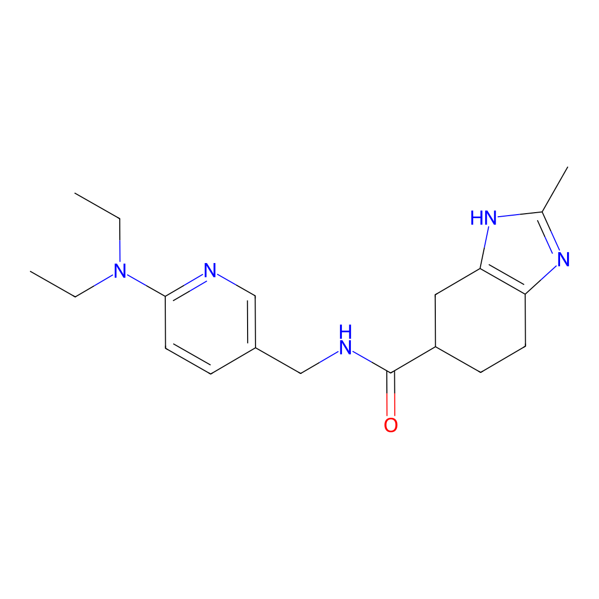 N-((6-(diethylamino)pyridin-3-yl)methyl)-2-methyl-4,5,6,7-tetrahydro-1H-benzo[d]imidazole-5-carboxamide molecular structure, CAS 2034585-07-2