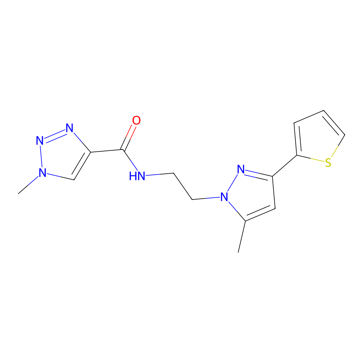 1-methyl-N-(2-(5-methyl-3-(thiophen-2-yl)-1H-pyrazol-1-yl)ethyl)-1H-1,2,3-triazole-4-carboxamide molecular structure, CAS 2034585-08-3
