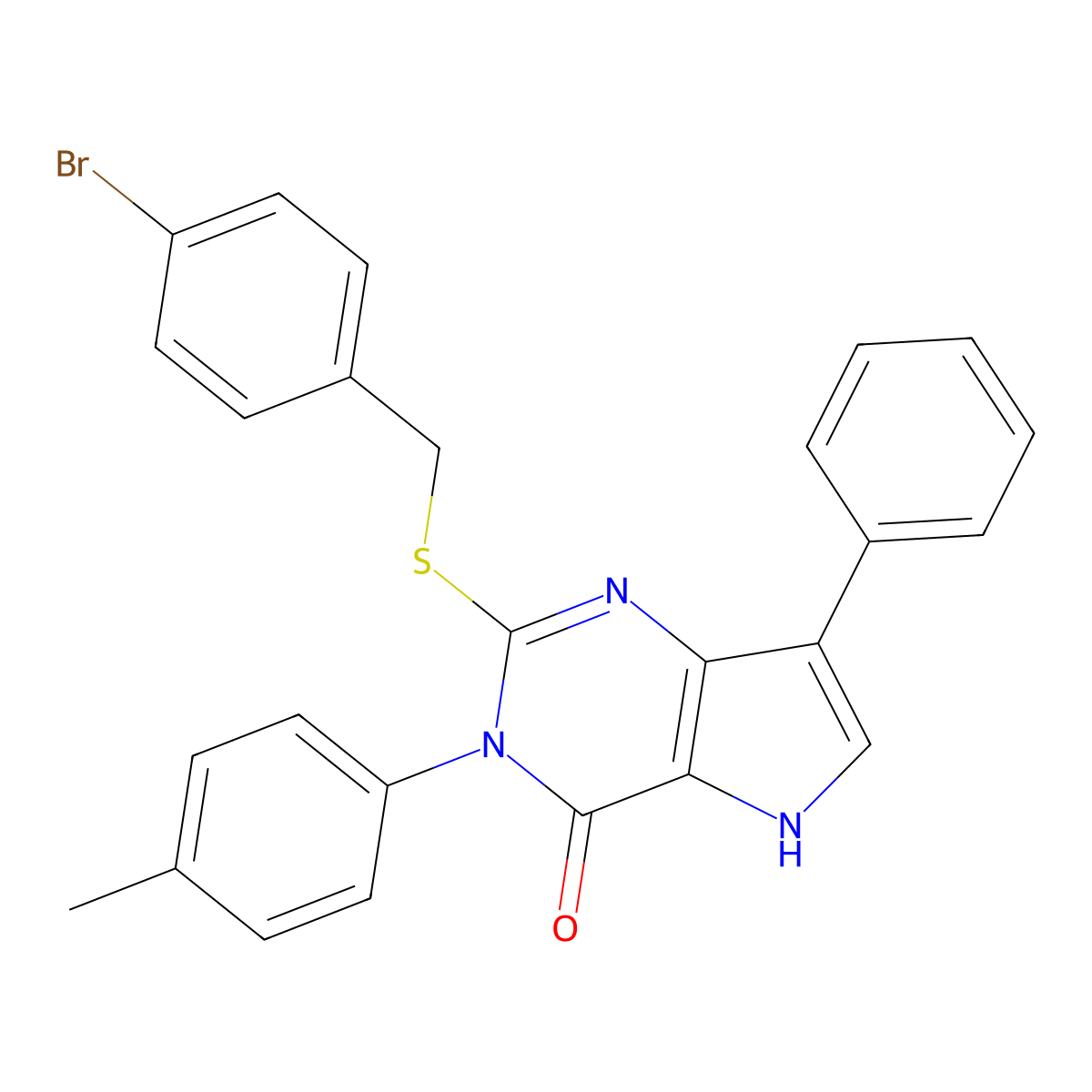 2-((4-bromobenzyl)thio)-7-phenyl-3-(p-tolyl)-3H-pyrrolo[3,2-d]pyrimidin-4(5H)-one molecular structure, CAS 2034585-15-2