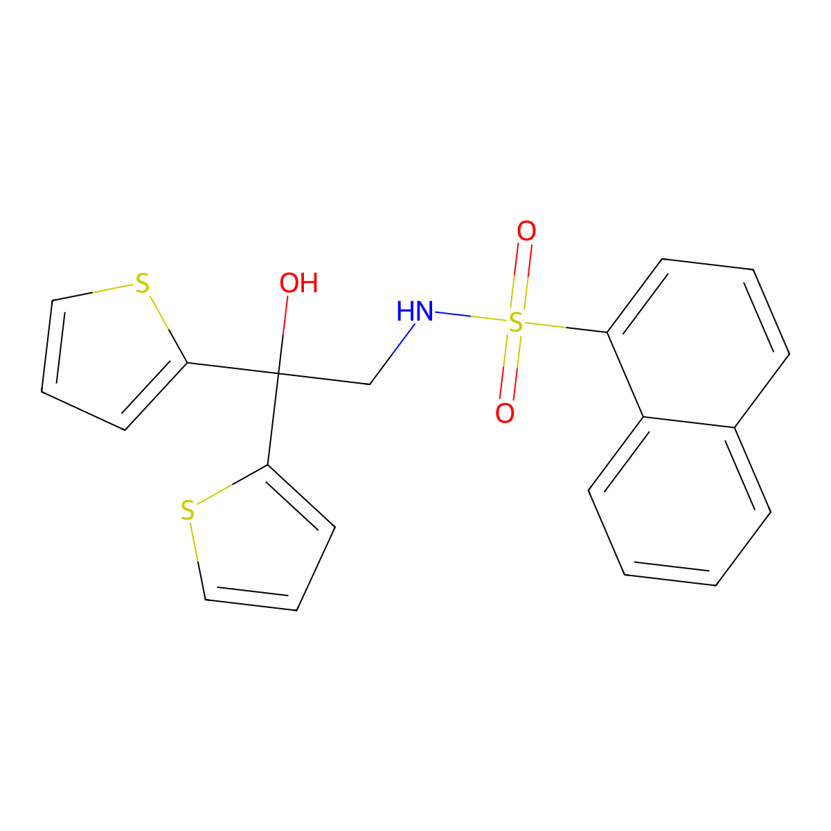 N-(2-hydroxy-2,2-di(thiophen-2-yl)ethyl)naphthalene-1-sulfonamide molecular structure, CAS 2034585-22-1