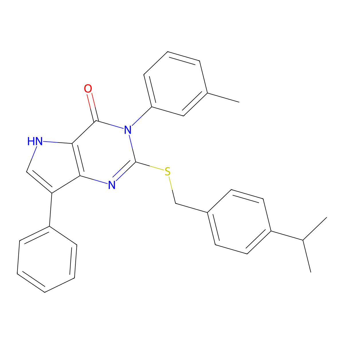 2-((4-isopropylbenzyl)thio)-7-phenyl-3-(m-tolyl)-3H-pyrrolo[3,2-d]pyrimidin-4(5H)-one molecular structure, CAS 2034585-26-5
