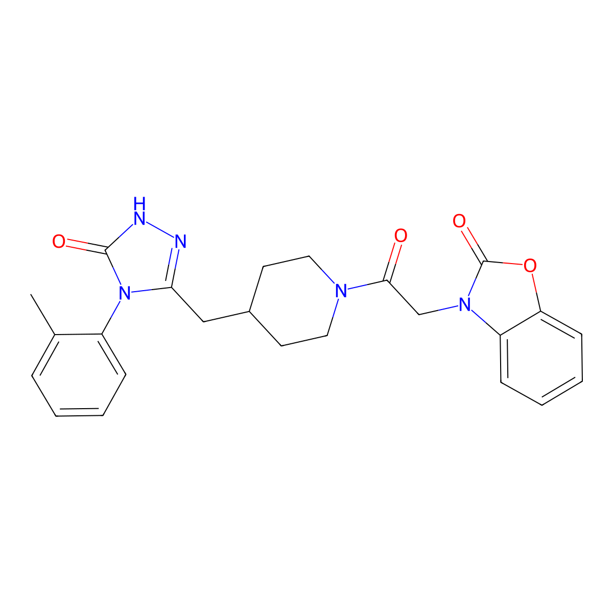 3-(2-oxo-2-(4-((5-oxo-4-(o-tolyl)-4,5-dihydro-1H-1,2,4-triazol-3-yl)methyl)piperidin-1-yl)ethyl)benzo[d]oxazol-2(3H)-one molecular structure, CAS 2034585-27-6