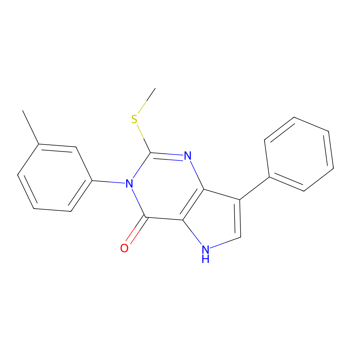 2-(methylthio)-7-phenyl-3-(m-tolyl)-3H-pyrrolo[3,2-d]pyrimidin-4(5H)-one molecular structure, CAS 2034585-29-8