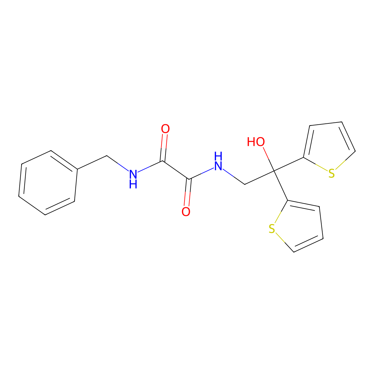 N1-benzyl-N2-(2-hydroxy-2,2-di(thiophen-2-yl)ethyl)oxalamide molecular structure, CAS 2034585-32-3