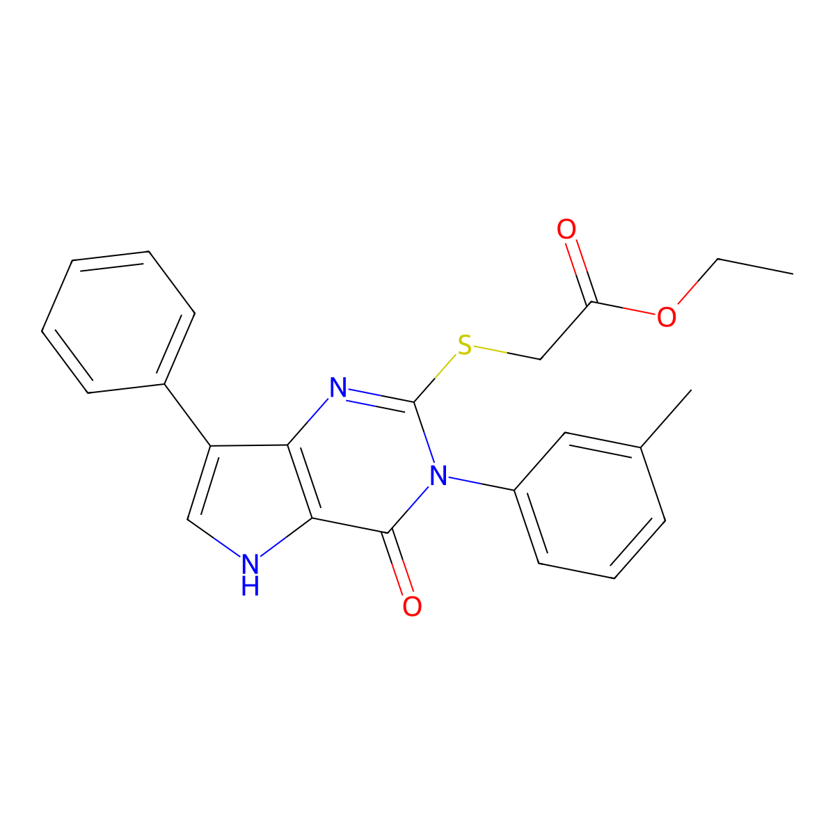 ethyl 2-((4-oxo-7-phenyl-3-(m-tolyl)-4,5-dihydro-3H-pyrrolo[3,2-d]pyrimidin-2-yl)thio)acetate molecular structure, CAS 2034585-35-6