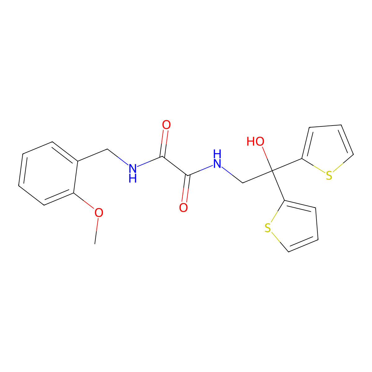 N1-(2-hydroxy-2,2-di(thiophen-2-yl)ethyl)-N2-(2-methoxybenzyl)oxalamide molecular structure, CAS 2034585-37-8