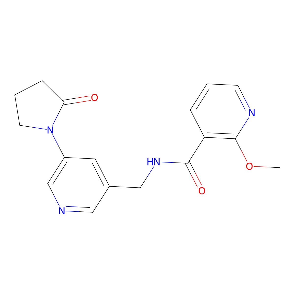 2-methoxy-N-((5-(2-oxopyrrolidin-1-yl)pyridin-3-yl)methyl)nicotinamide molecular structure, CAS 2034585-39-0