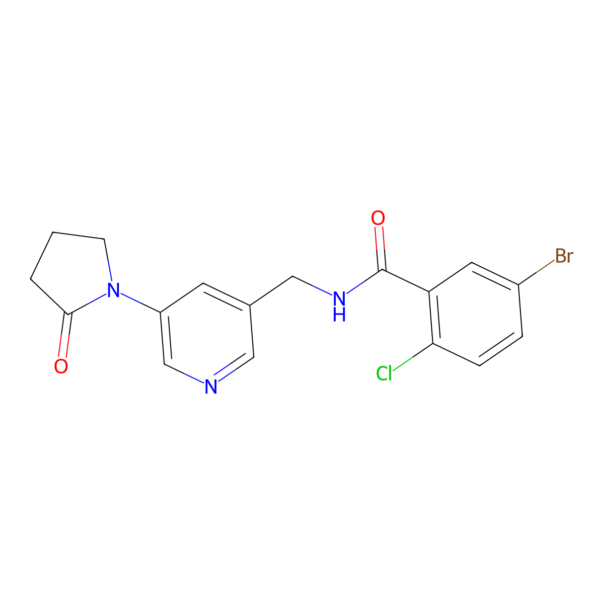 5-bromo-2-chloro-N-{[5-(2-oxopyrrolidin-1-yl)pyridin-3-yl]methyl}benzamide molecular structure, CAS 2034585-44-7