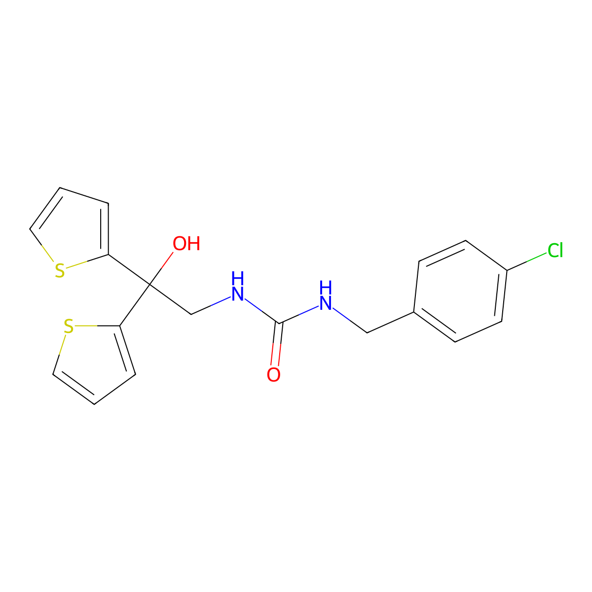 1-(4-Chlorobenzyl)-3-(2-hydroxy-2,2-di(thiophen-2-yl)ethyl)urea molecular structure, CAS 2034585-45-8