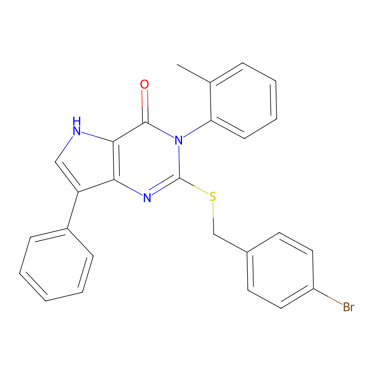 2-((4-bromobenzyl)thio)-7-phenyl-3-(o-tolyl)-3H-pyrrolo[3,2-d]pyrimidin-4(5H)-one molecular structure, CAS 2034585-46-9