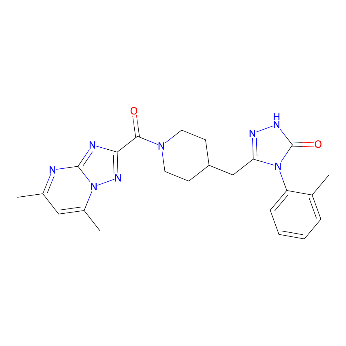 3-((1-(5,7-dimethyl-[1,2,4]triazolo[1,5-a]pyrimidine-2-carbonyl)piperidin-4-yl)methyl)-4-(o-tolyl)-1H-1,2,4-triazol-5(4H)-one molecular structure, CAS 2034585-47-0