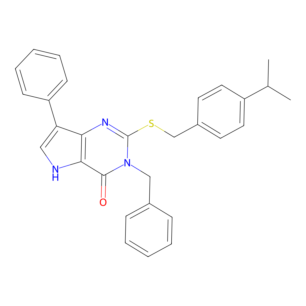 3-benzyl-2-((4-isopropylbenzyl)thio)-7-phenyl-3H-pyrrolo[3,2-d]pyrimidin-4(5H)-one molecular structure, CAS 2034585-52-7