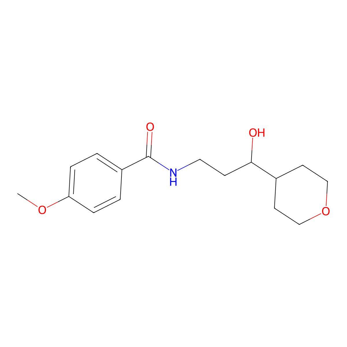 N-(3-hydroxy-3-(tetrahydro-2H-pyran-4-yl)propyl)-4-methoxybenzamide molecular structure, CAS 2034585-56-1