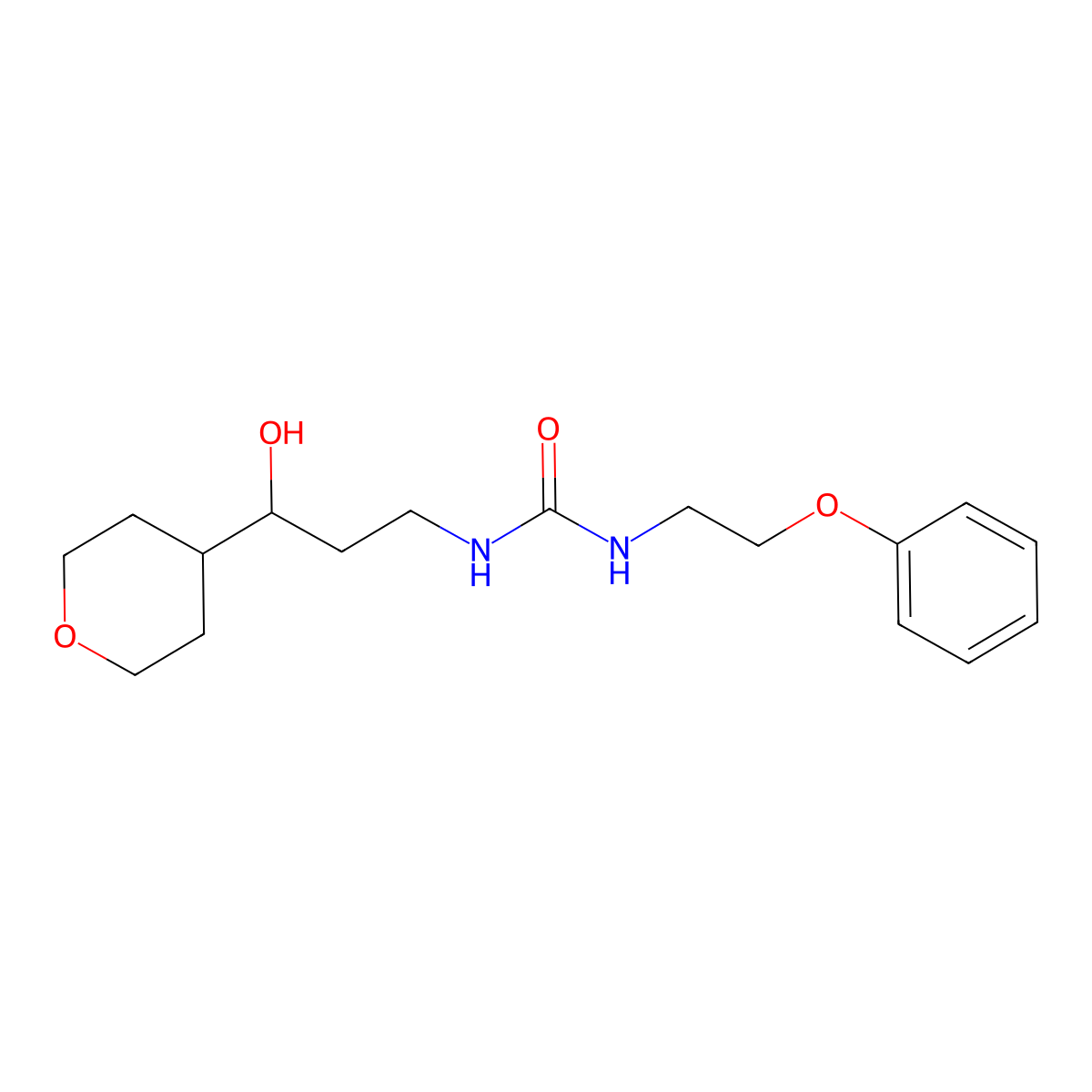 1-(3-hydroxy-3-(tetrahydro-2H-pyran-4-yl)propyl)-3-(2-phenoxyethyl)urea molecular structure, CAS 2034585-59-4