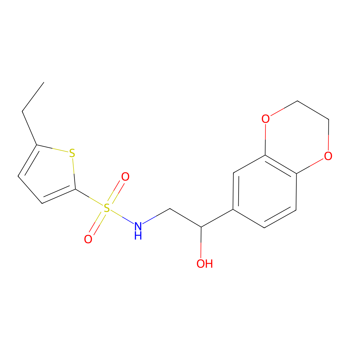 N-(2-(2,3-dihydrobenzo[b][1,4]dioxin-6-yl)-2-hydroxyethyl)-5-ethylthiophene-2-sulfonamide molecular structure, CAS 2034585-60-7