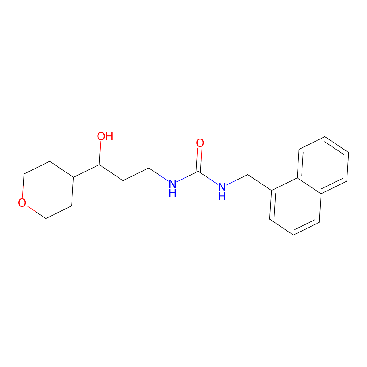 1-(3-hydroxy-3-(tetrahydro-2H-pyran-4-yl)propyl)-3-(naphthalen-1-ylmethyl)urea molecular structure, CAS 2034585-61-8
