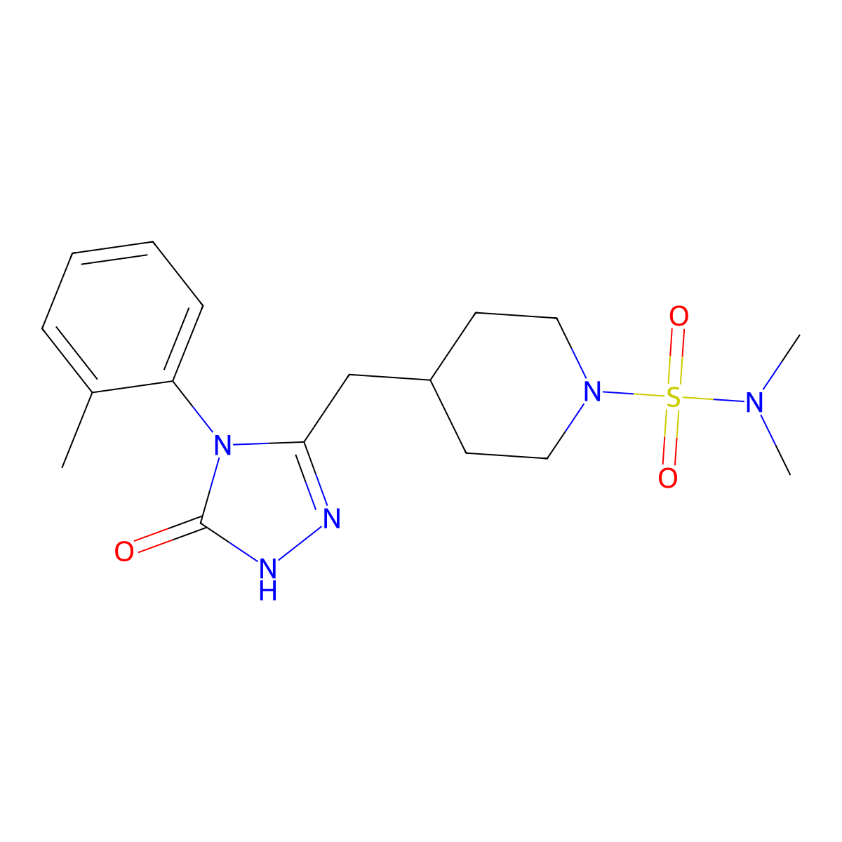 N,N-dimethyl-4-((5-oxo-4-(o-tolyl)-4,5-dihydro-1H-1,2,4-triazol-3-yl)methyl)piperidine-1-sulfonamide molecular structure, CAS 2034585-65-2