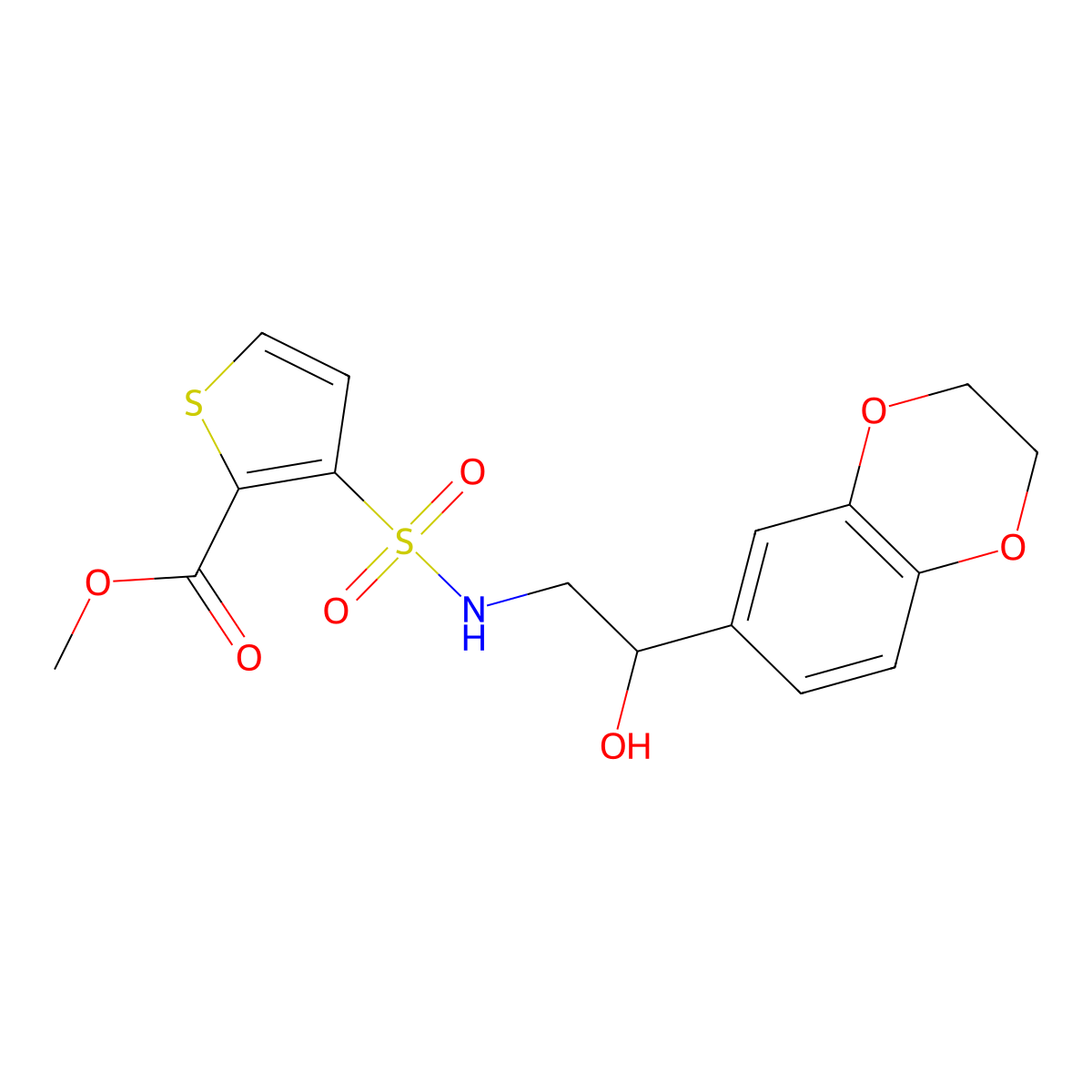 methyl 3-(N-(2-(2,3-dihydrobenzo[b][1,4]dioxin-6-yl)-2-hydroxyethyl)sulfamoyl)thiophene-2-carboxylate molecular structure, CAS 2034585-66-3