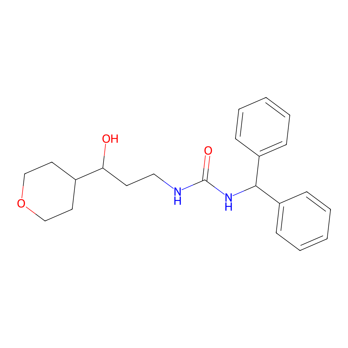 1-benzhydryl-3-(3-hydroxy-3-(tetrahydro-2H-pyran-4-yl)propyl)urea molecular structure, CAS 2034585-69-6