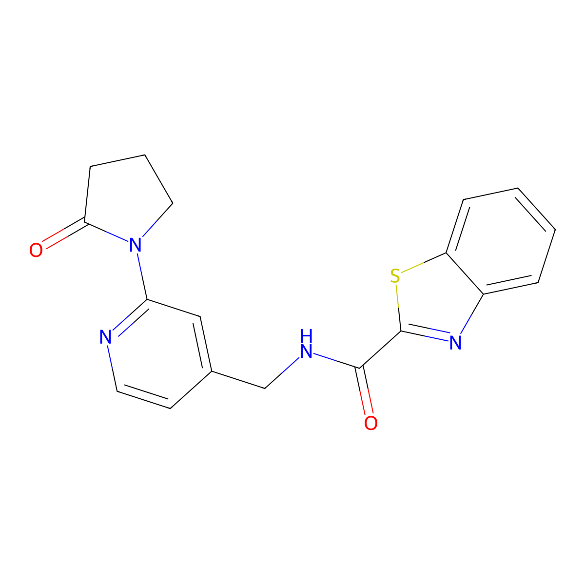 N-((2-(2-oxopyrrolidin-1-yl)pyridin-4-yl)methyl)benzo[d]thiazole-2-carboxamide molecular structure, CAS 2034585-75-4