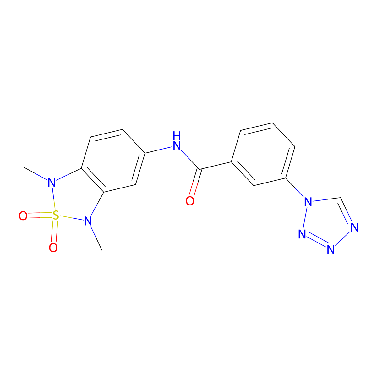 N-(1,3-dimethyl-2,2-dioxido-1,3-dihydrobenzo[c][1,2,5]thiadiazol-5-yl)-3-(1H-tetrazol-1-yl)benzamide molecular structure, CAS 2034585-77-6