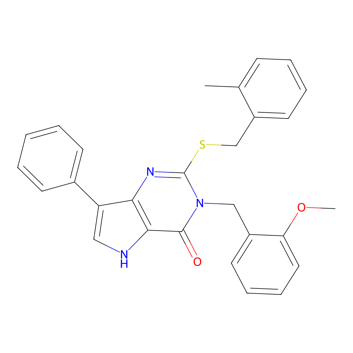 3-(2-methoxybenzyl)-2-((2-methylbenzyl)thio)-7-phenyl-3H-pyrrolo[3,2-d]pyrimidin-4(5H)-one molecular structure, CAS 2034585-79-8