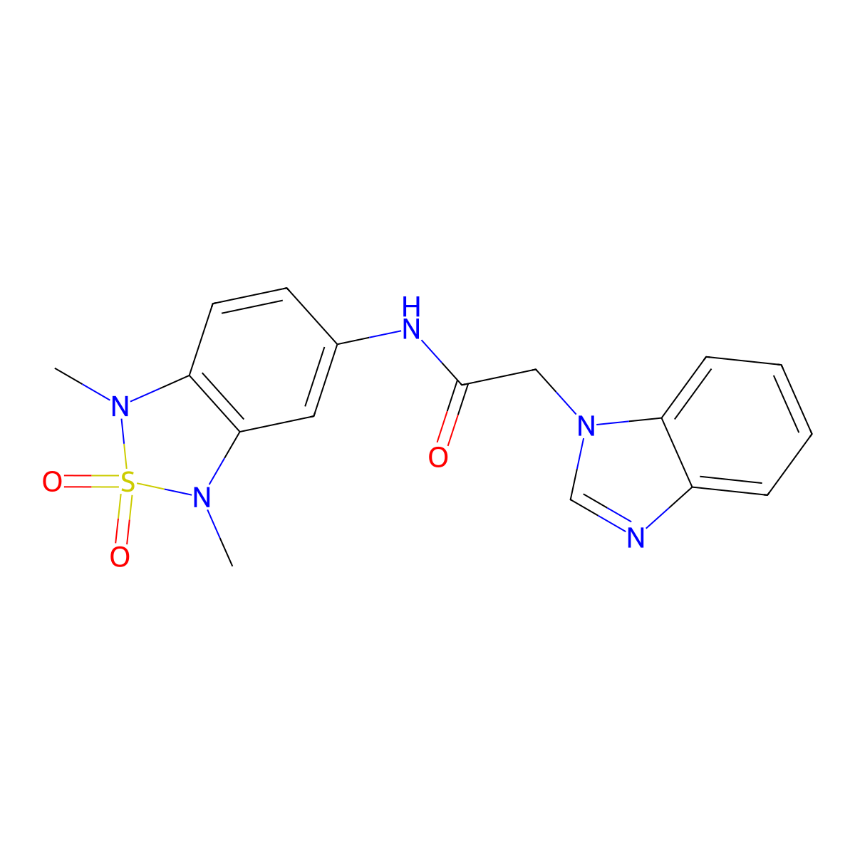 2-(1H-benzo[d]imidazol-1-yl)-N-(1,3-dimethyl-2,2-dioxido-1,3-dihydrobenzo[c][1,2,5]thiadiazol-5-yl)acetamide molecular structure, CAS 2034585-85-6