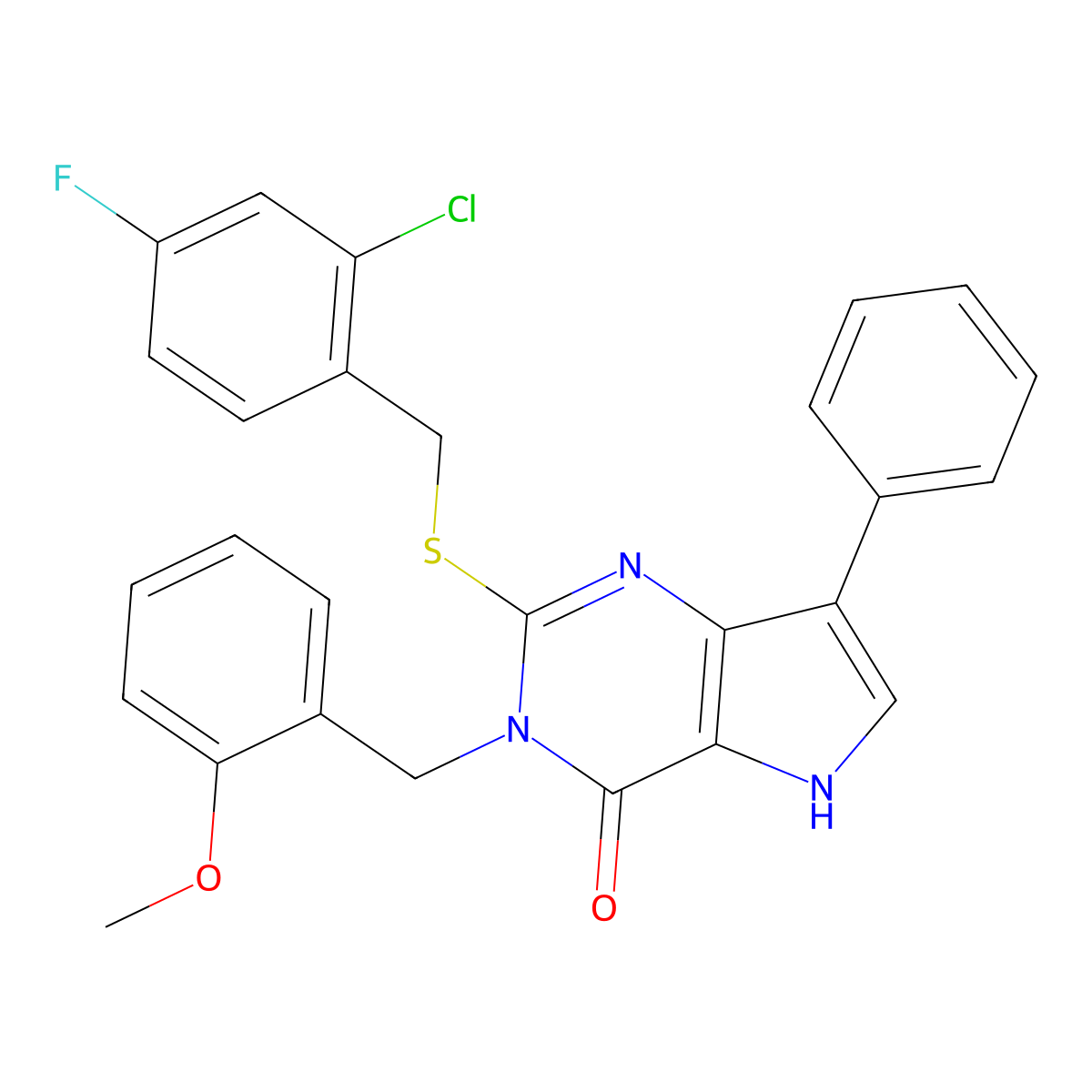 2-((2-chloro-4-fluorobenzyl)thio)-3-(2-methoxybenzyl)-7-phenyl-3H-pyrrolo[3,2-d]pyrimidin-4(5H)-one molecular structure, CAS 2034585-87-8