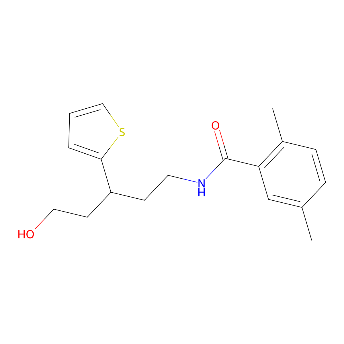 N-(5-hydroxy-3-(thiophen-2-yl)pentyl)-2,5-dimethylbenzamide molecular structure, CAS 2034585-91-4