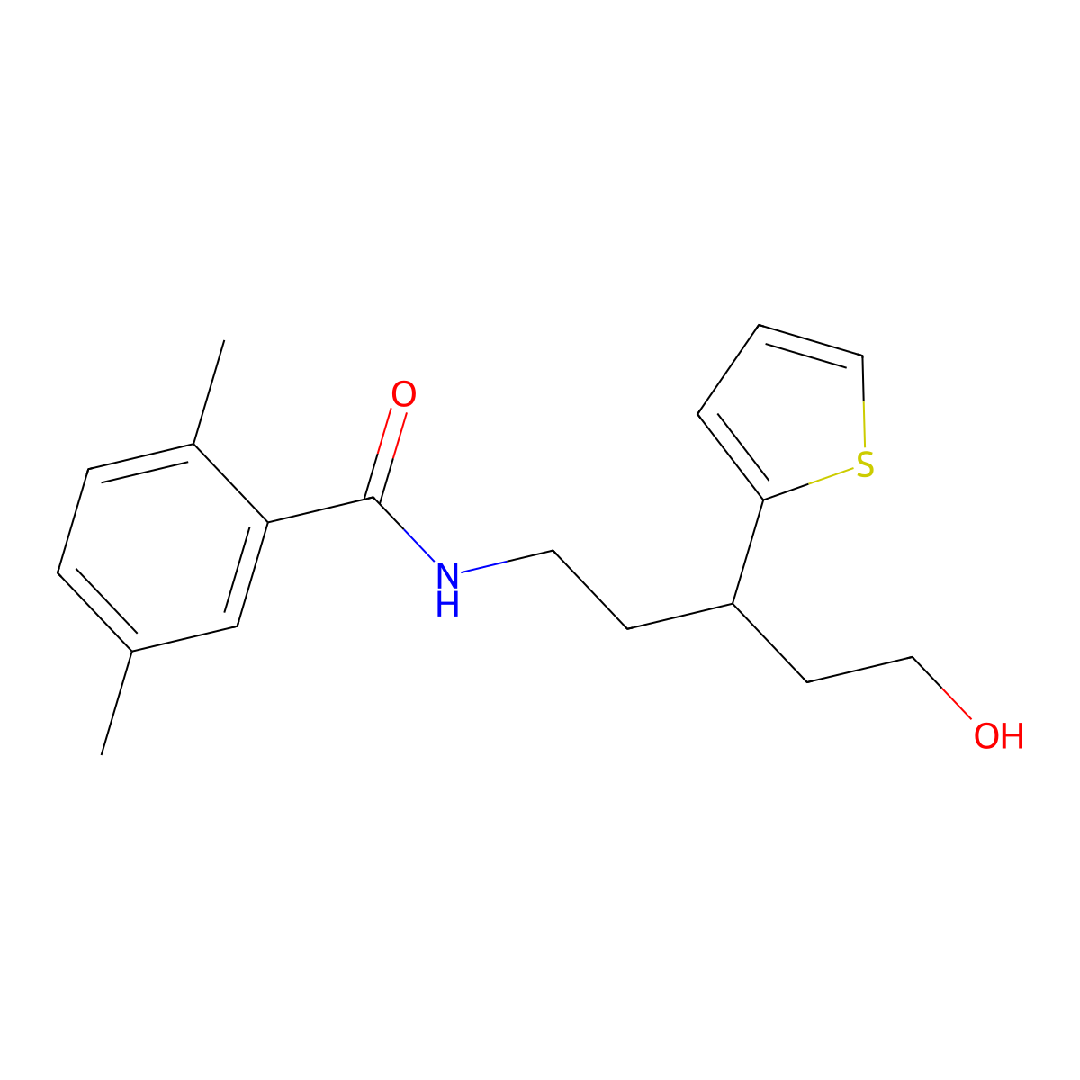 N-(5-hydroxy-3-(thiophen-2-yl)pentyl)-2,5-dimethylbenzamide molecular structure, CAS 2034585-91-4