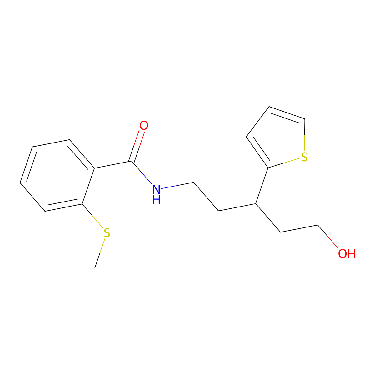 N-(5-hydroxy-3-(thiophen-2-yl)pentyl)-2-(methylthio)benzamide molecular structure, CAS 2034586-06-4