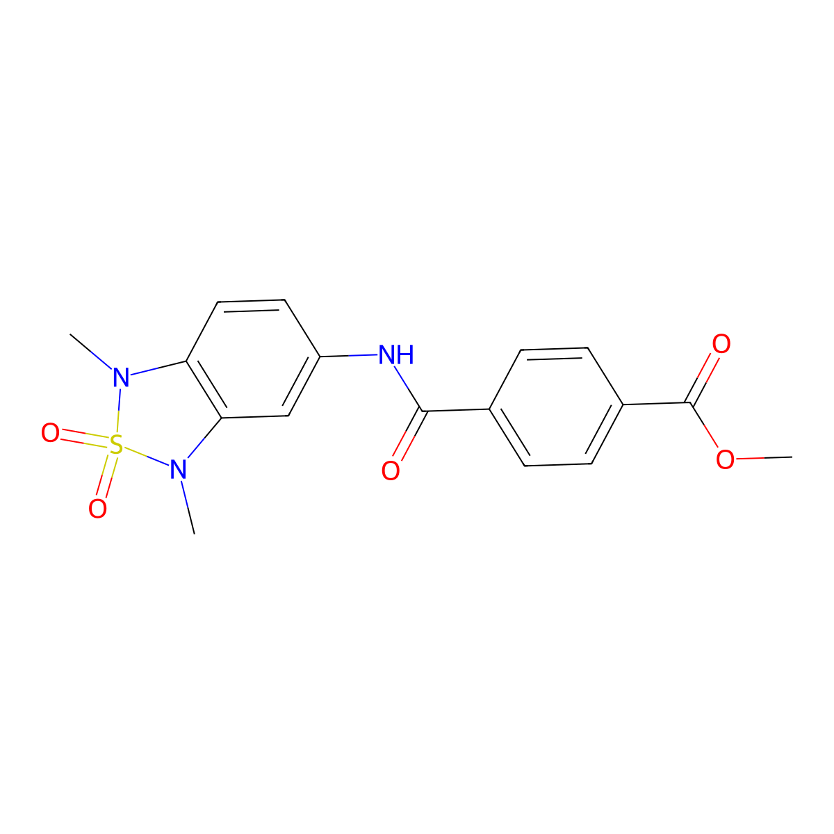 Methyl 4-((1,3-dimethyl-2,2-dioxido-1,3-dihydrobenzo[c][1,2,5]thiadiazol-5-yl)carbamoyl)benzoate molecular structure, CAS 2034586-15-5