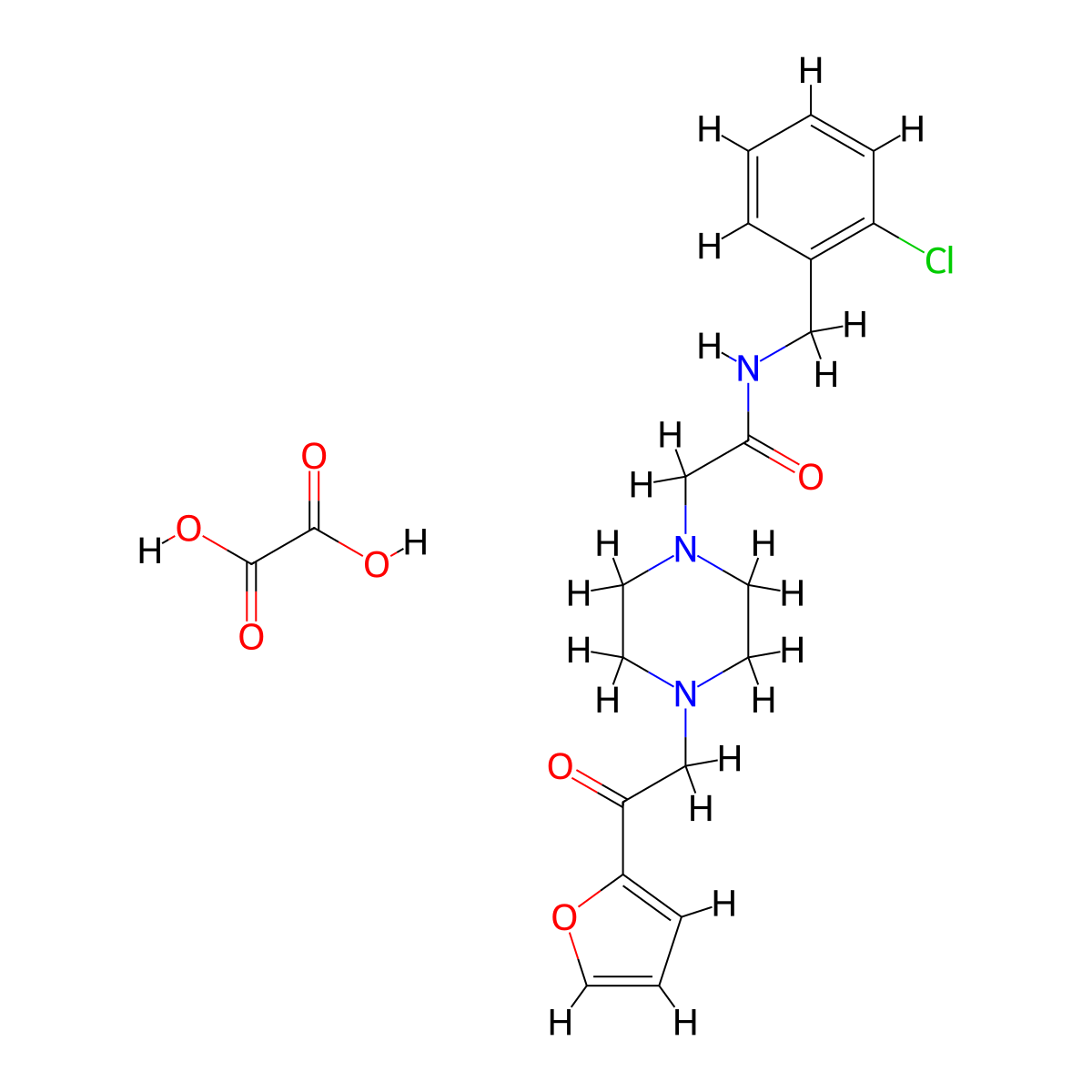 N-(2-chlorobenzyl)-2-(4-(2-(furan-2-yl)-2-oxoethyl)piperazin-1-yl)acetamide oxalate molecular structure, CAS 2034586-17-7