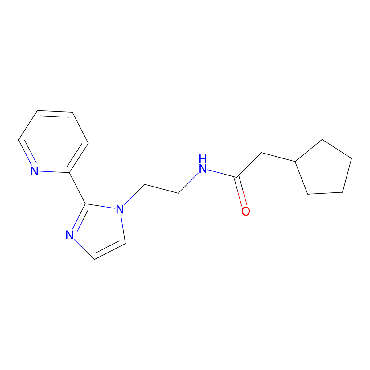 2-cyclopentyl-N-{2-[2-(pyridin-2-yl)-1H-imidazol-1-yl]ethyl}acetamide molecular structure, CAS 2034586-18-8