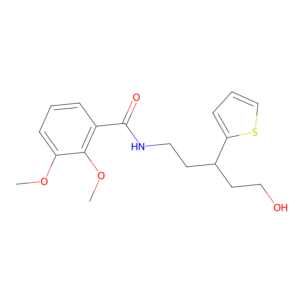 N-(5-hydroxy-3-(thiophen-2-yl)pentyl)-2,3-dimethoxybenzamide molecular structure, CAS 2034586-21-3