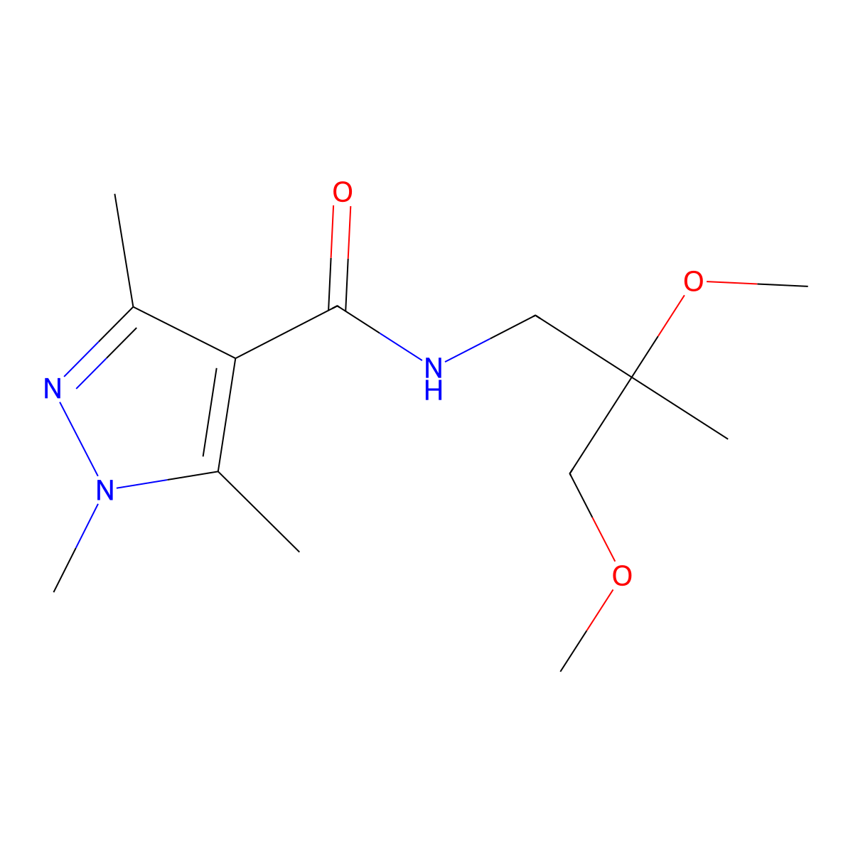 N-(2,3-dimethoxy-2-methylpropyl)-1,3,5-trimethyl-1H-pyrazole-4-carboxamide molecular structure, CAS 2034586-23-5